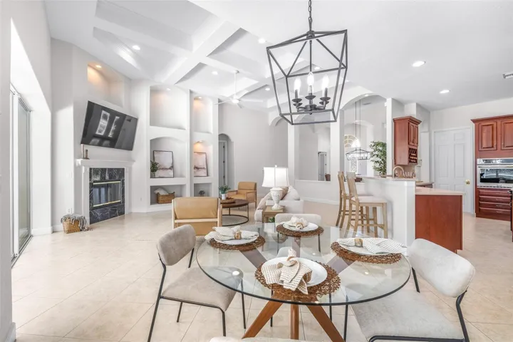 Open eating and entertaining space connects seamlessly to the kitchen and great room
