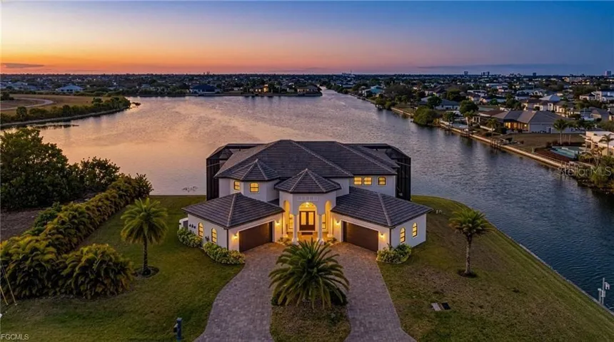 Aerial view at dusk of a water view