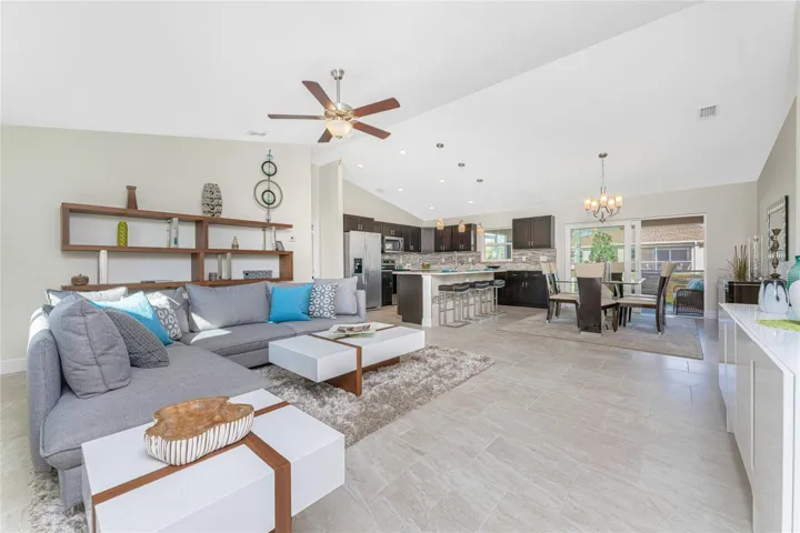 In the home for sale, the kitchen is on the opposite side.