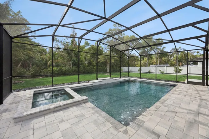 Lanai with sparkling pool and spa