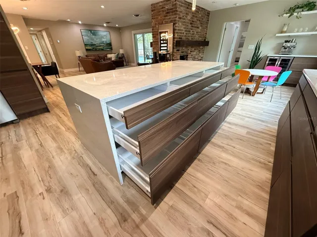 Sliding drawers in kitchen island