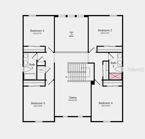Second Floor Plan - Additional Highlights Include: main floor guest bedroom with a full bathroom, a study in place of a flex room, gourmet kitchen, outdoor kitchen rough-in, a shower in bathroom 2 upstairs, tray ceiling package, impact windows throughout the whole house, and a pocket sliding glass door at the great room