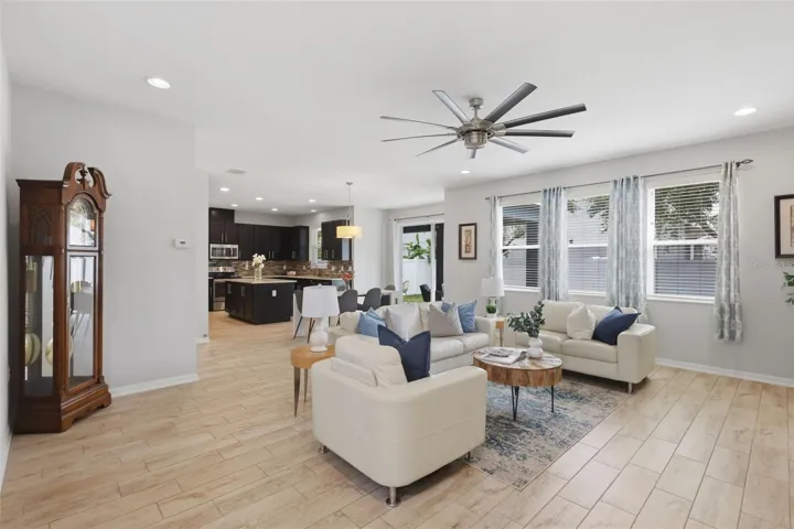 Living room leads to dining area & kitchen