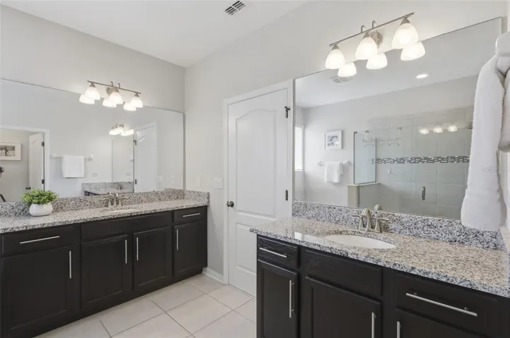 Separate large, granite counter vanities