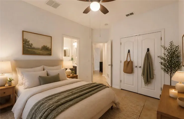 VIRTUALLY STAGED Mother in Law suite bedroom with ensuite bath