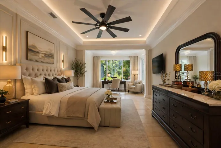 VIRTUALLY STAGED Large Primary suite facing view of the bamboos