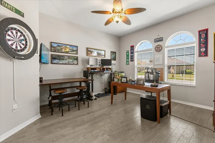 Oversized office connected to Primary bathroom that passes into primary bedroom.