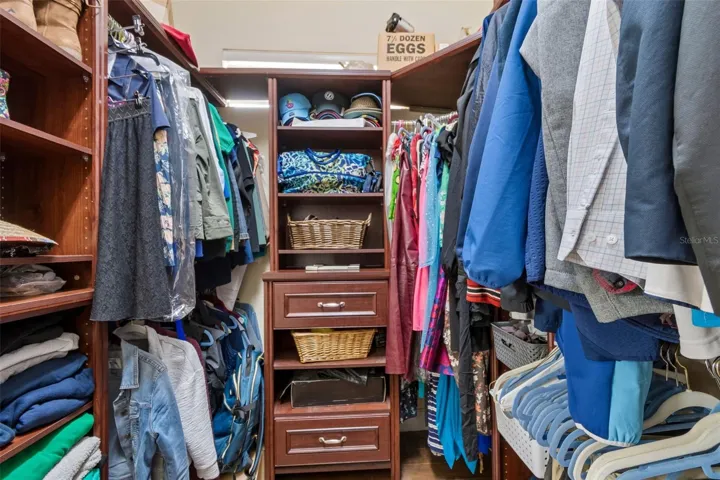 Entire primary closet has organization modules!