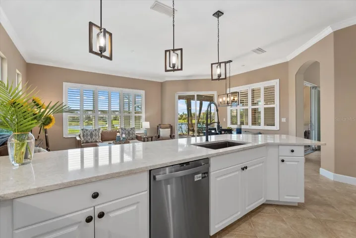 Kitchen open to the family and dining rooms