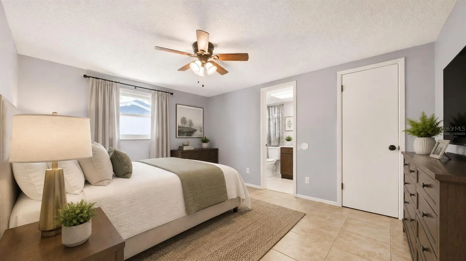 Virtually staged primary bedroom