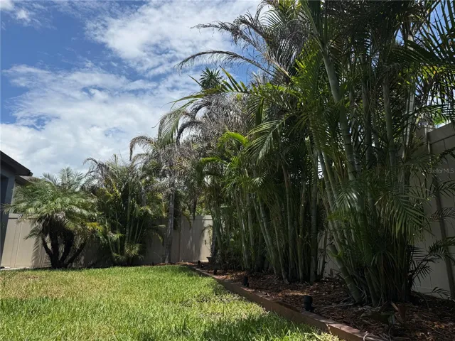 Beautifully landscaped backyard.