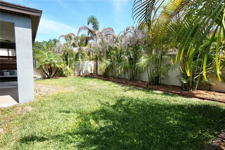 Beautifully landscaped backyard.