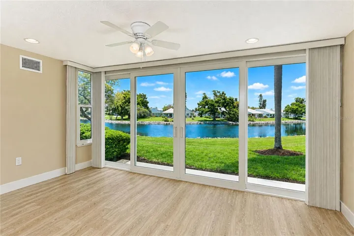 View over patio to water