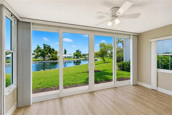 View over patio to water
