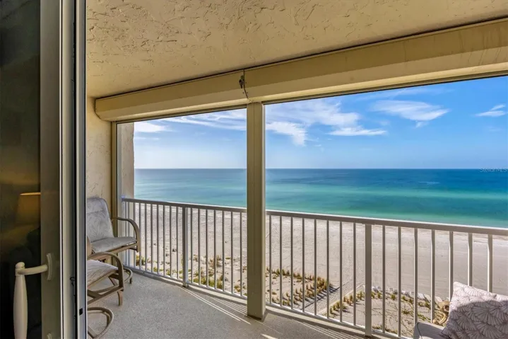 Full Gulf-front unobstructed sunset views from the 8th-floor balcony at The Arbomar