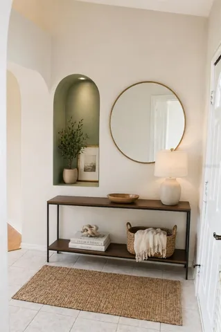 Potential entrance with painting and soft decor.