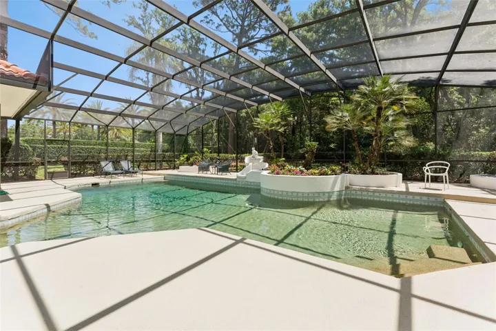 Pool Lanai with Planters and Fountain.