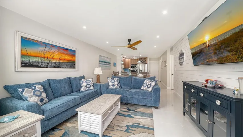 Ceramic tile floors throughout condo.