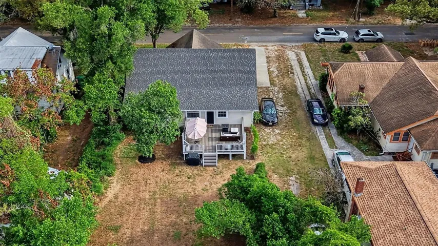 Aerial view showing lot size and surrounding neighborhood.