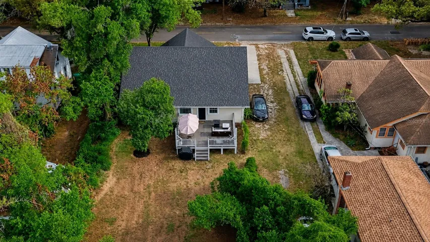 Aerial view showing lot size and surrounding neighborhood.