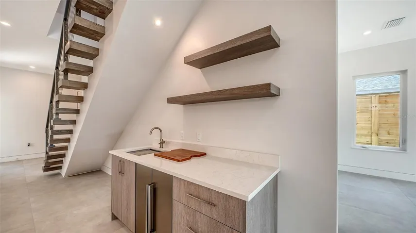 Coffee bar, prep station, beverage refrigerator