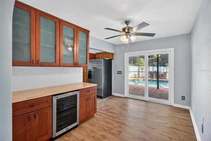 Enjoy the view of the pool from the Dining Room area