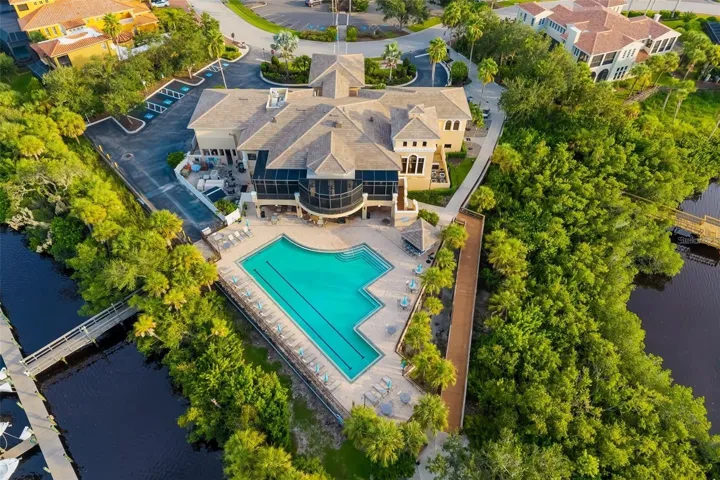 Resort-style pool aerial view