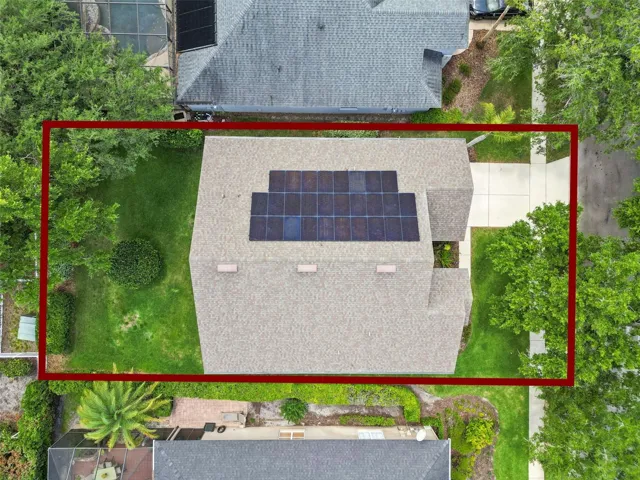 Outline of home with solar panels