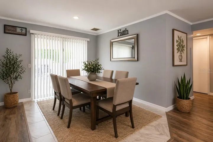 Virtually staged dining area.