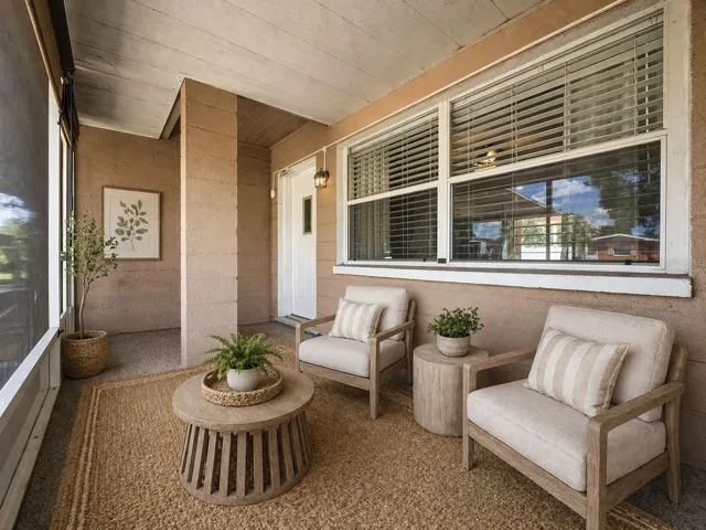 Virtually staged front porch.