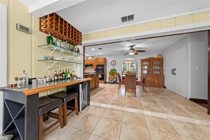 bar in family room and breakfast nook