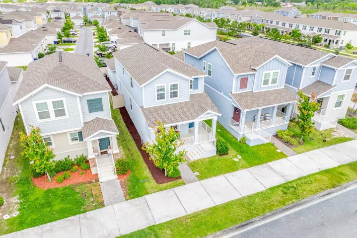 Aerial view of the front of the home.