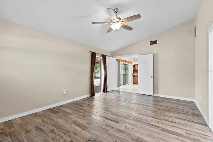 Vaulted ceilings in the primary suite create a bright, open feel.