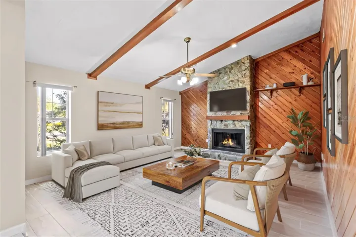 Virtually staged living room area.