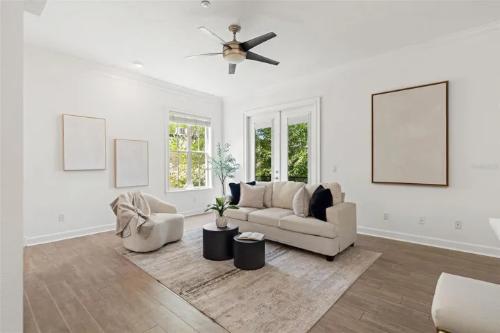 Great room with French doors to balcony