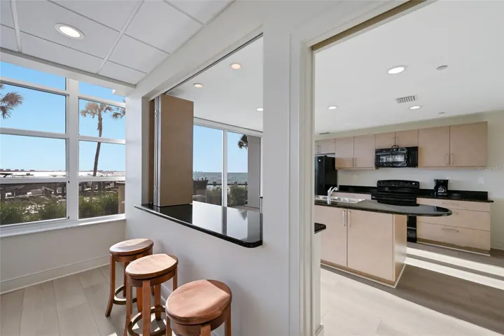 Building 1 community kitchen that is accessible to Building 2 residents