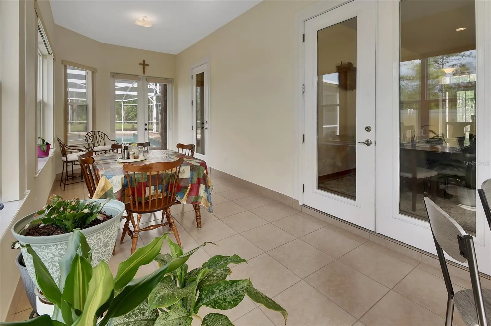 Sunroof adjacent to the living room with French doors