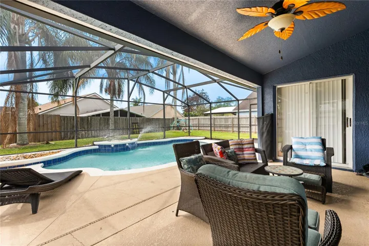 Swimming pool with covered patio
