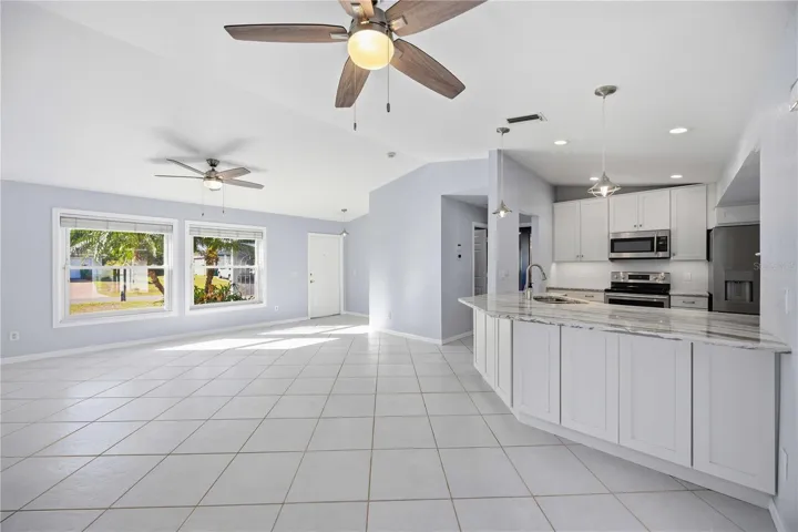 Kitchen, leaving room and dinning room.