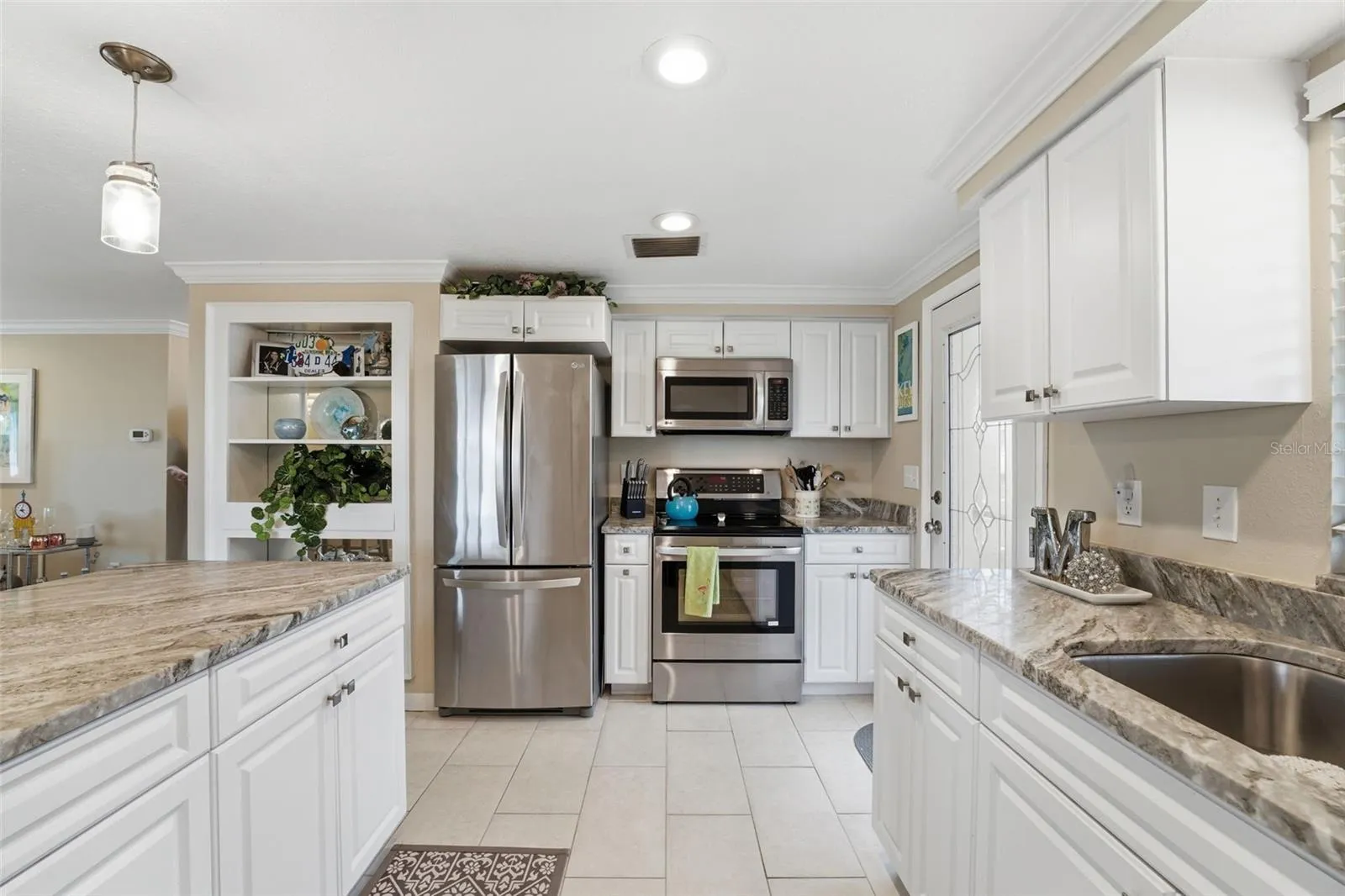 Ample space between sink and island.