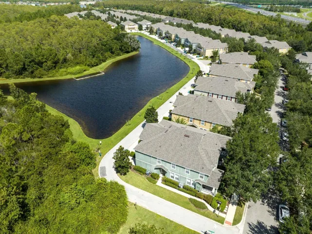 Aerial view of the home and community.