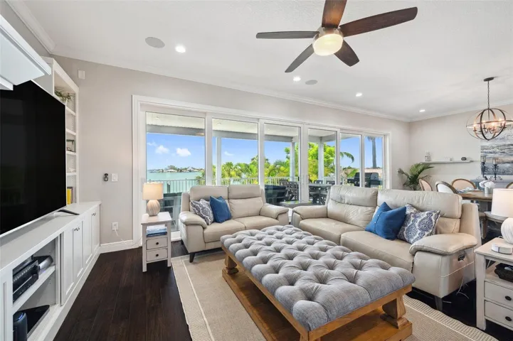 The living room with panoramic water views.
