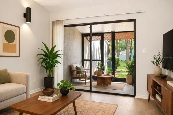 Virtually Stage Living Area with the view of the Lanai