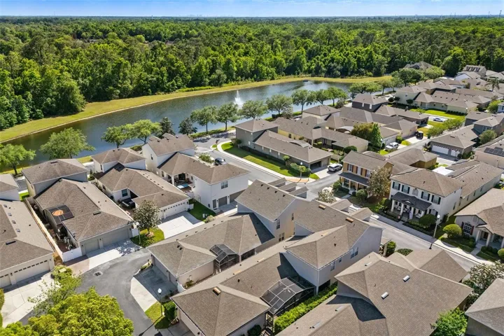 Aerial view of the home and community.