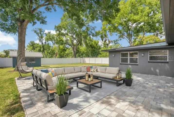 Virtually Staged spacious backyard patio area