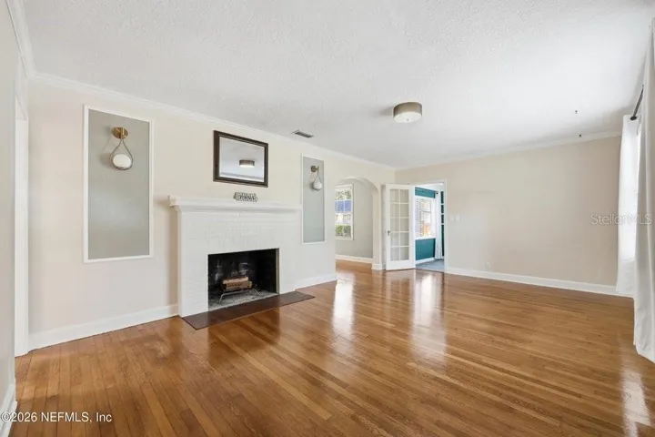 Living Area with fireplaceWood burning fireplace
