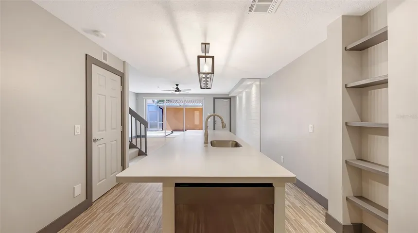 Kitchen is open to the entire lower level.
