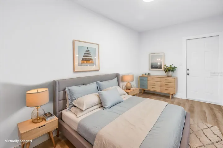 Virtually staged back unit bedroom #1.