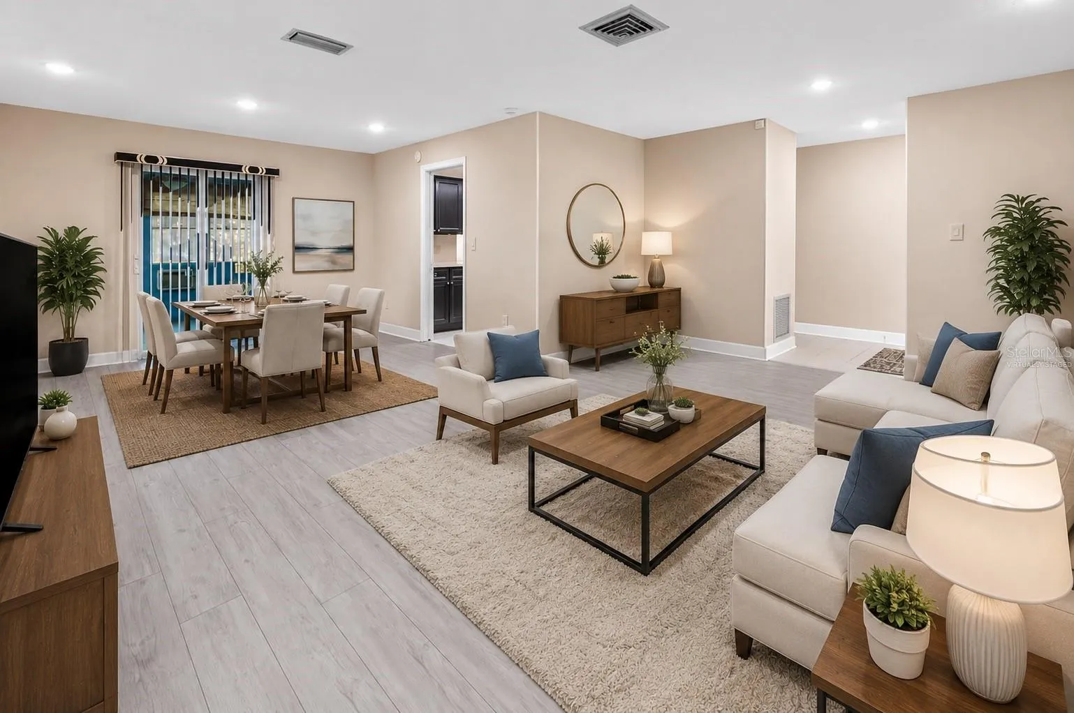 Virtually staged Living and Dinning Area