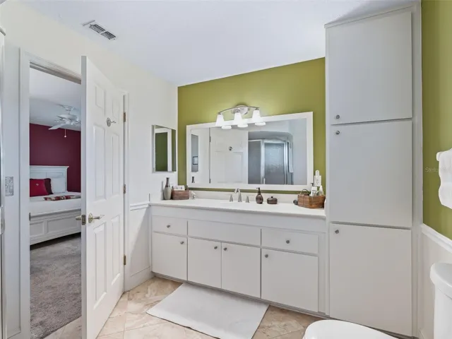 The primary bathroom has been remodeled
